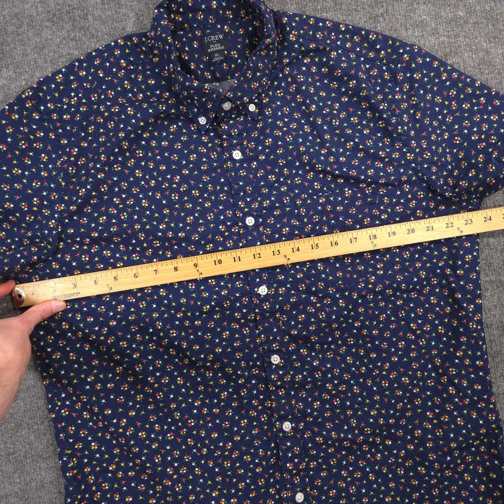 J Crew Flex Washed Shirt Mens XL Navy Floral AOP Stretch Short Sleeve Preppy
